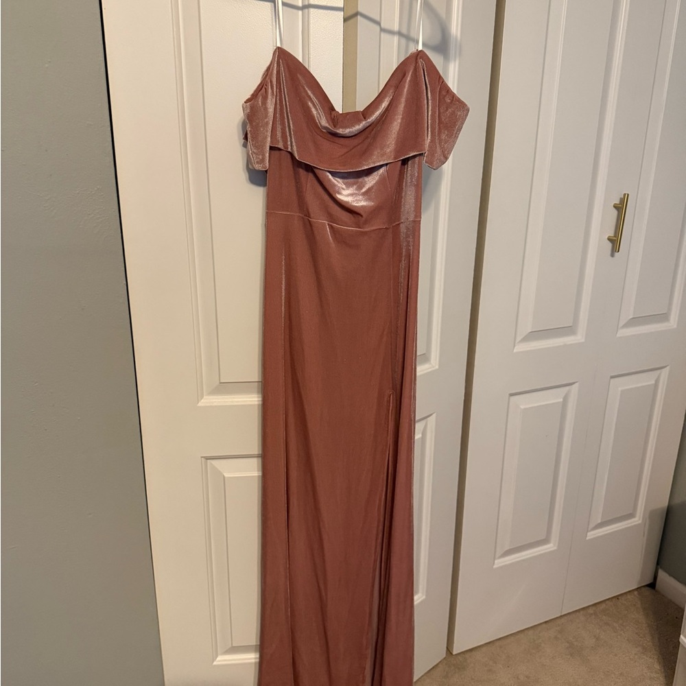 B. Smart Off-Shoulder Dusty Rose Velvet Maxi Dress